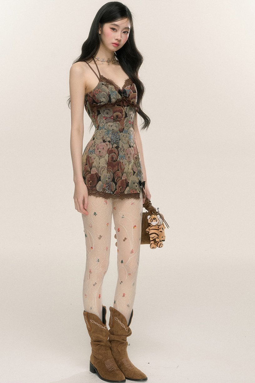 Oil Painting Bear Slip Dress