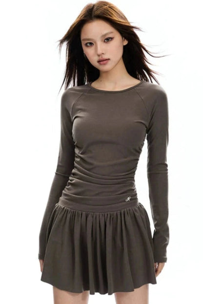 Retro Slim Shirred Knit Dress