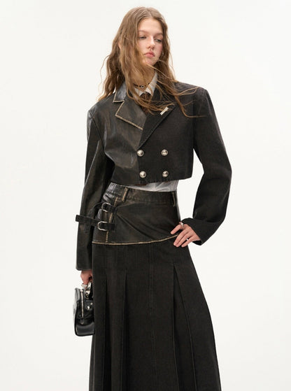 Long Sleeve shirt and skirt with coat three-piece set