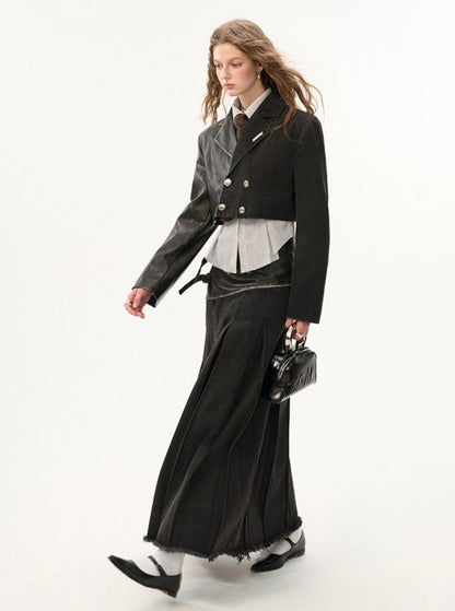 Long Sleeve shirt and skirt with coat three-piece set
