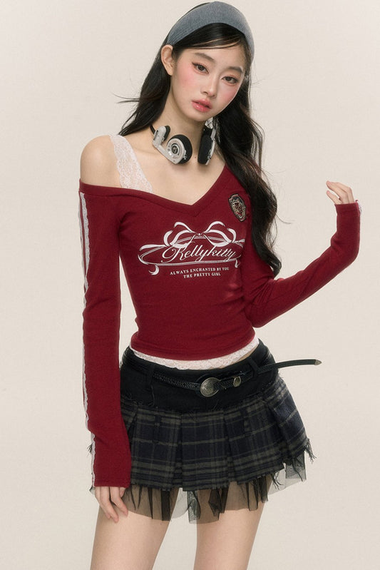 Sweet Wine Lace Long-Sleeve T-Shirt