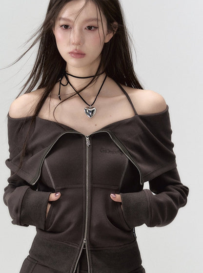 One-Shoulder Riemchen-Taschenkordelstring-Rock-Set