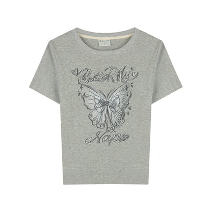 Original Hand Drawn Butterfly Print Short Top