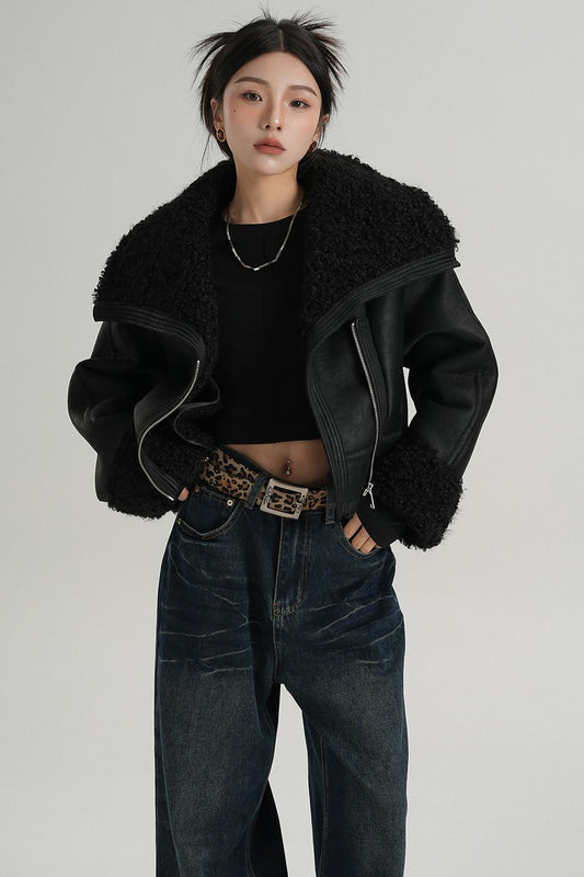 Big Lapel PU Fur Short Coat