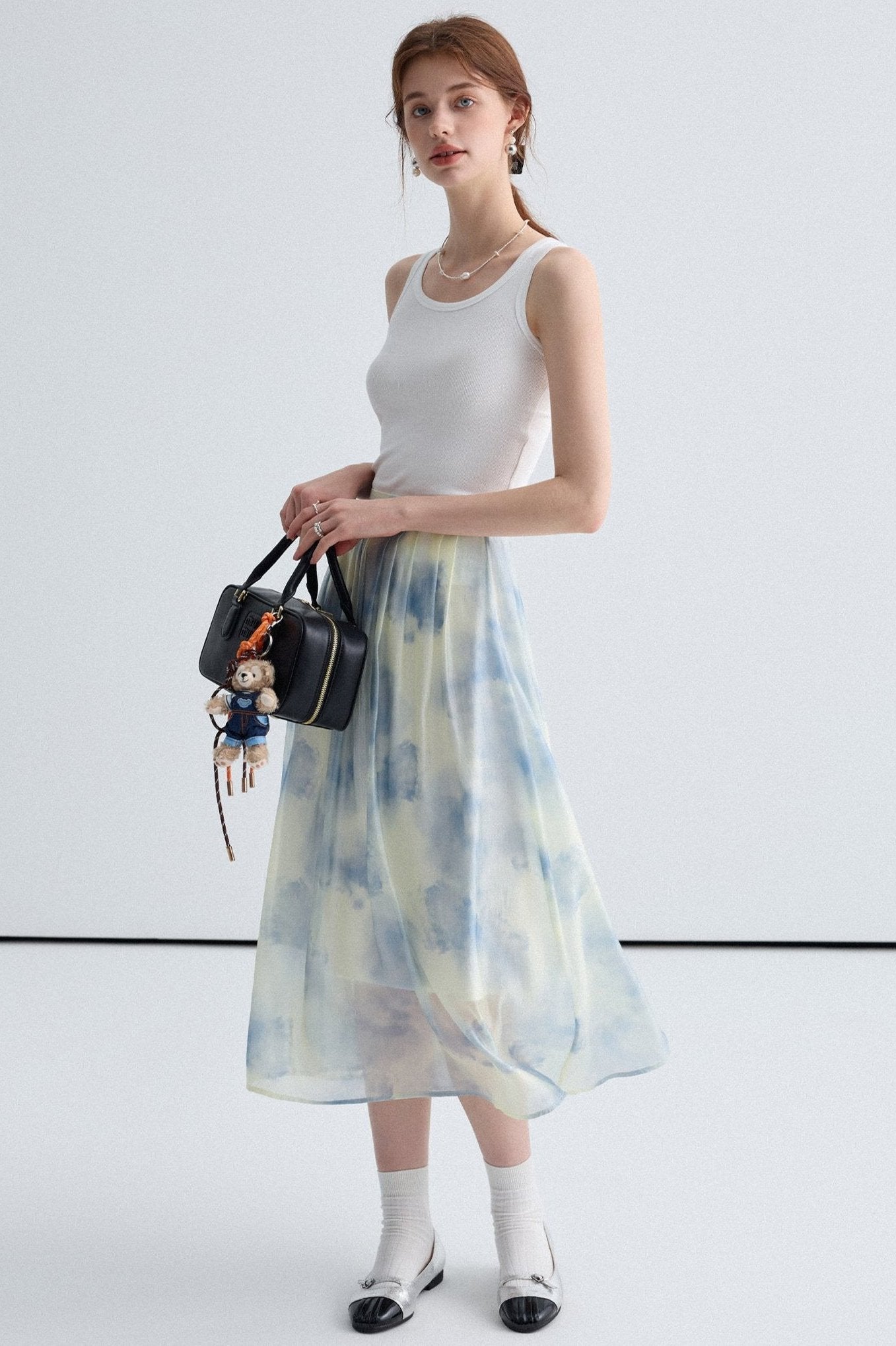 Blend Flowing Light Skirt With Blue Shirt Set-Up