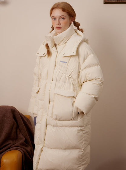 HOODED LOOSE LONG DUCK DOWN JACKET