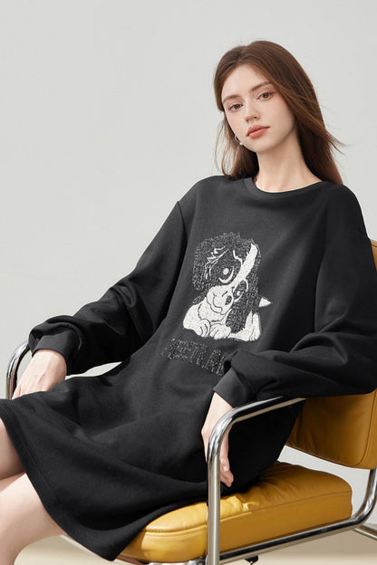 Alphabet Cartoon Black T-Shirt Dress