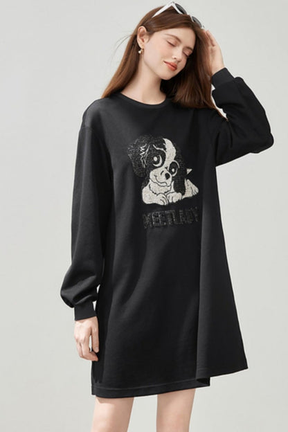 Alphabet Cartoon Black T-Shirt Dress