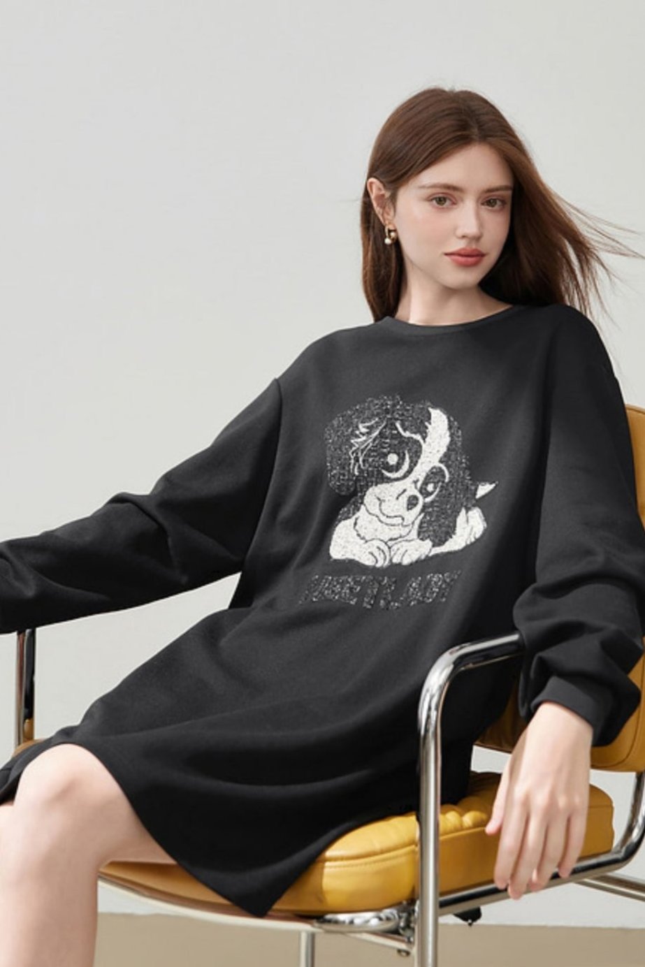 Alphabet Cartoon Black T-Shirt Dress