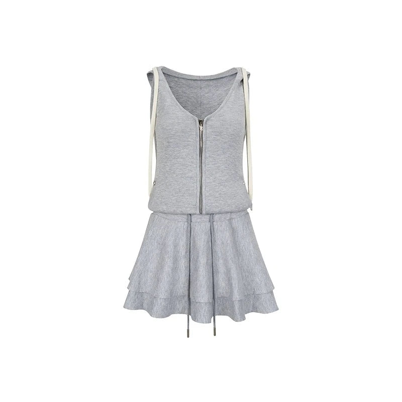 Gray Sleeveless Hooded Dress