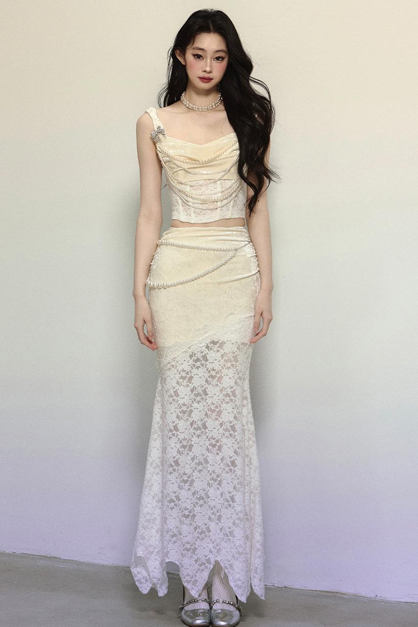 Gilt Night Banquet Lace Vest & Fishtail Skirt Set-Up