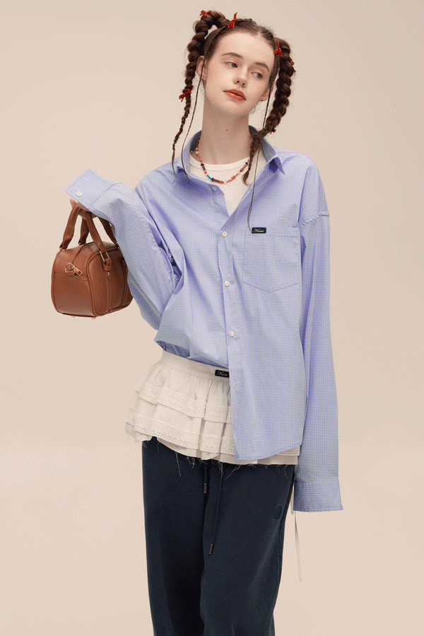 Retro Blue Plaid Long Sleeve Shirt