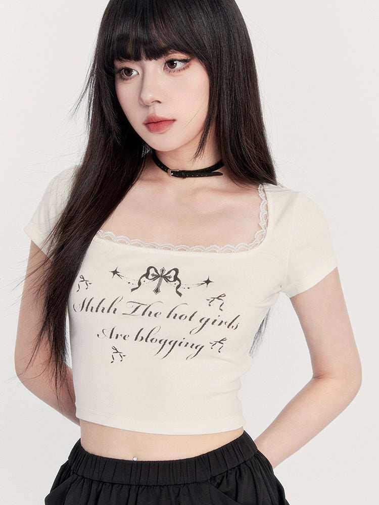 French U-Neck Lace T-Shirt