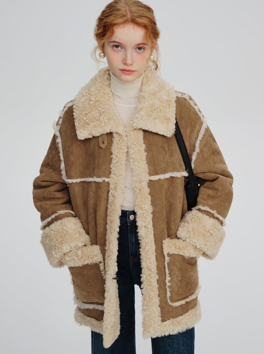Suede fur integrated coat
