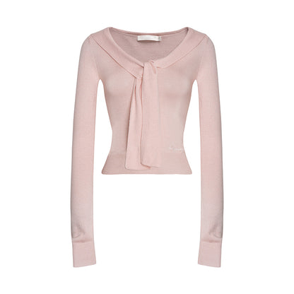 Romantic Navy Knit Shawl Top