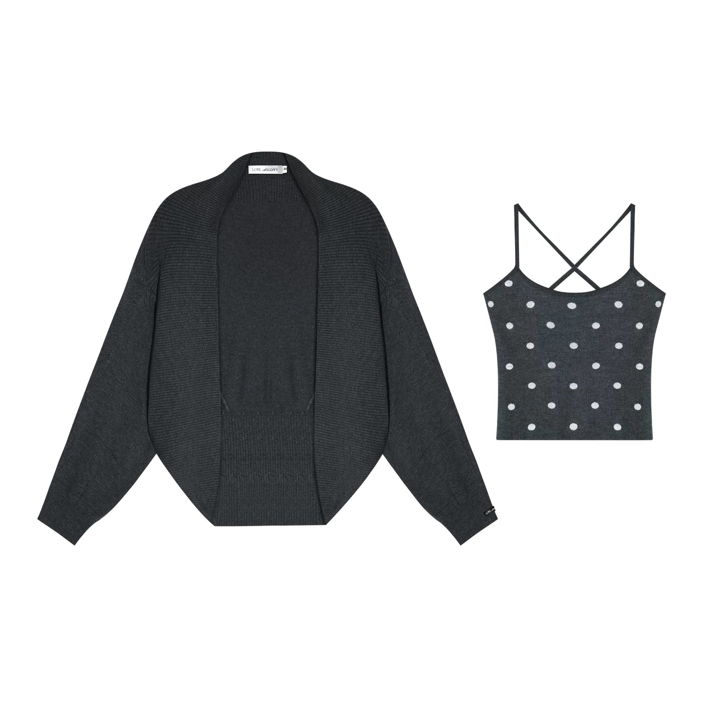 Lyocell Polka Dot Cardigan Camisole Set-Up