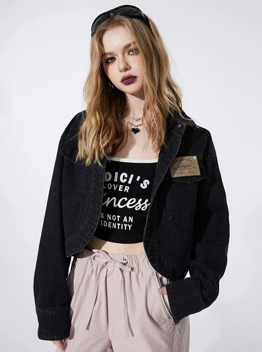 Washed Black Denim Cropped Jacket