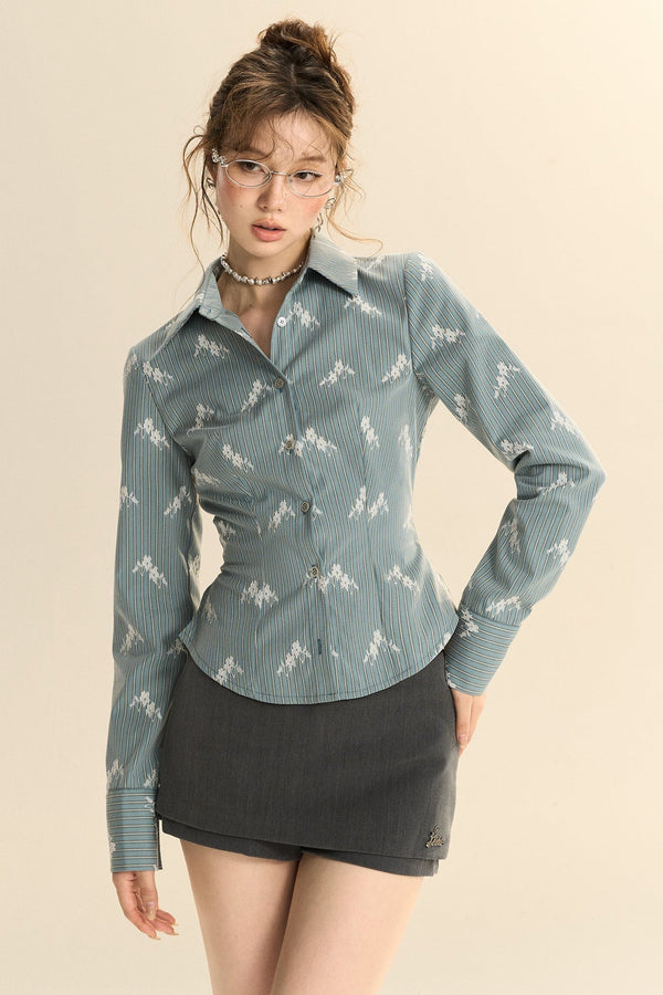 Textured Lace Striped Slim Shirt