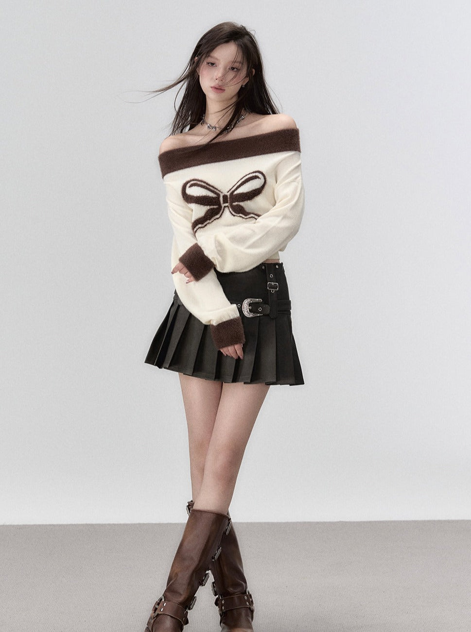 Straight Shoulder Design Sense Knitwear Sweater