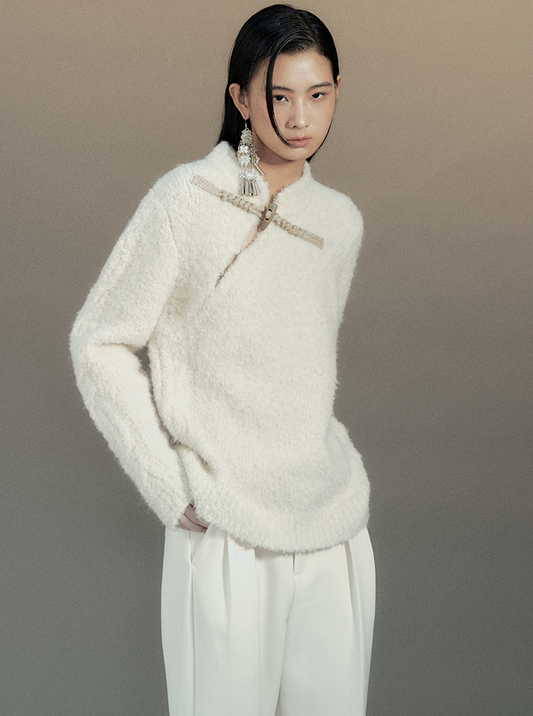 Chinese Wool Placket Design Sweater