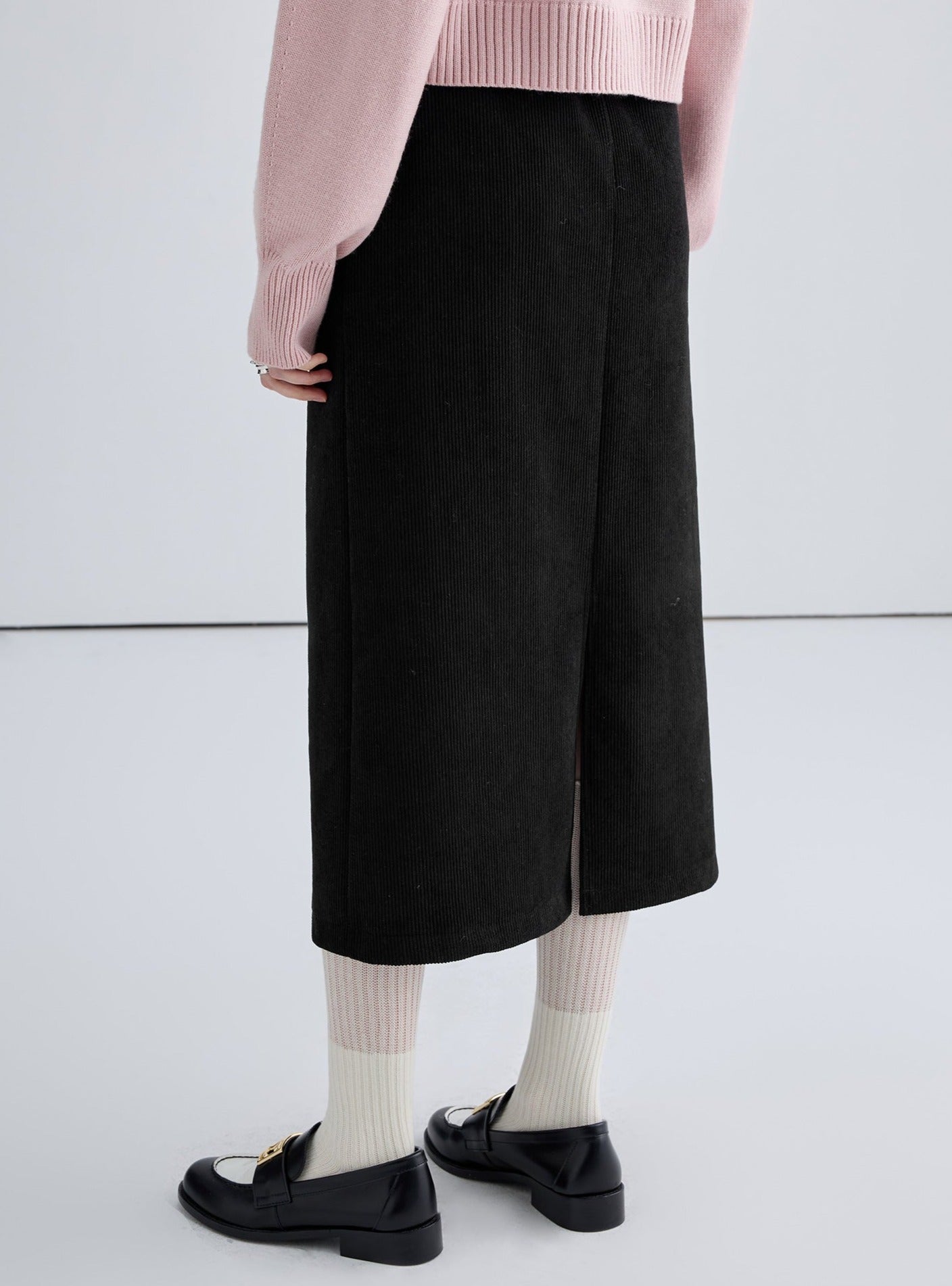 High Waisted Black Straight Long Skirt