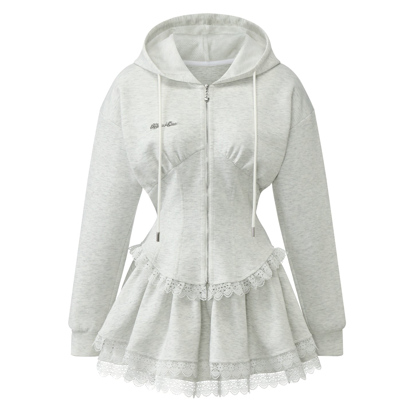 Flower Fishbone Hooded Sweatshirt Skirt Set-up