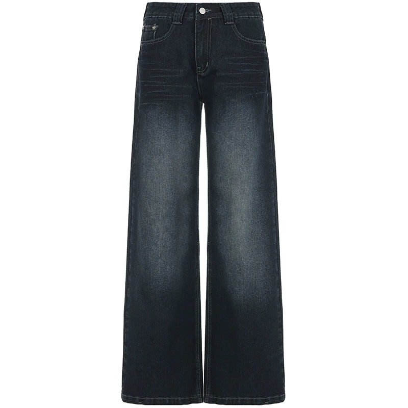 Retro Dark Blue Wide-Leg Jeans