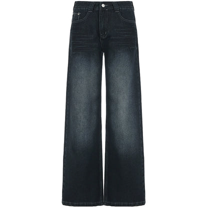 Retro Dark Blue Wide-Leg Jeans
