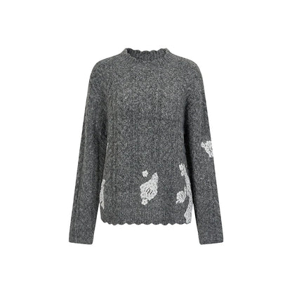 VIAPITTI grau Design Spitze Panel wattierte Pullover Damen Herbst/Winter mit Wolle Panels