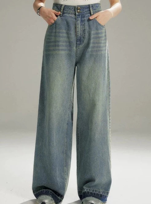 RETRO RAW-EDGED STRAIGHT-LEG MOP PANTS