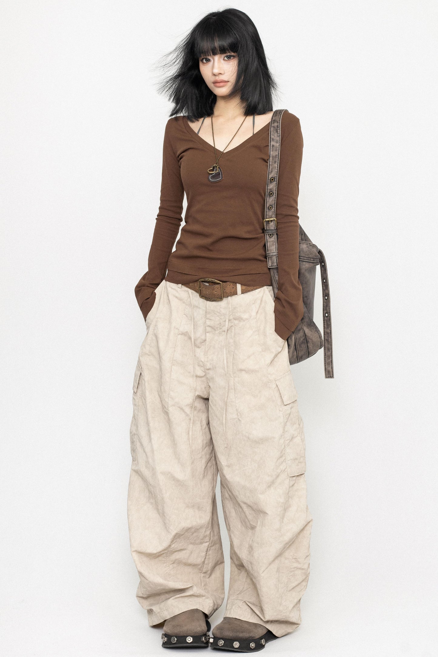 Retro V-neck Basic Top