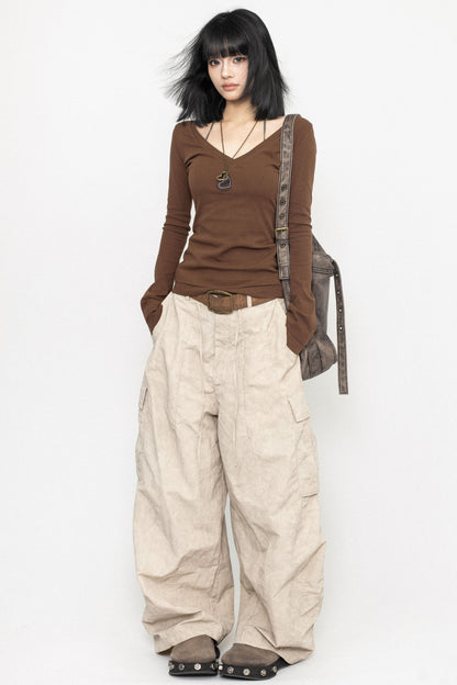 Retro V-neck Basic Top