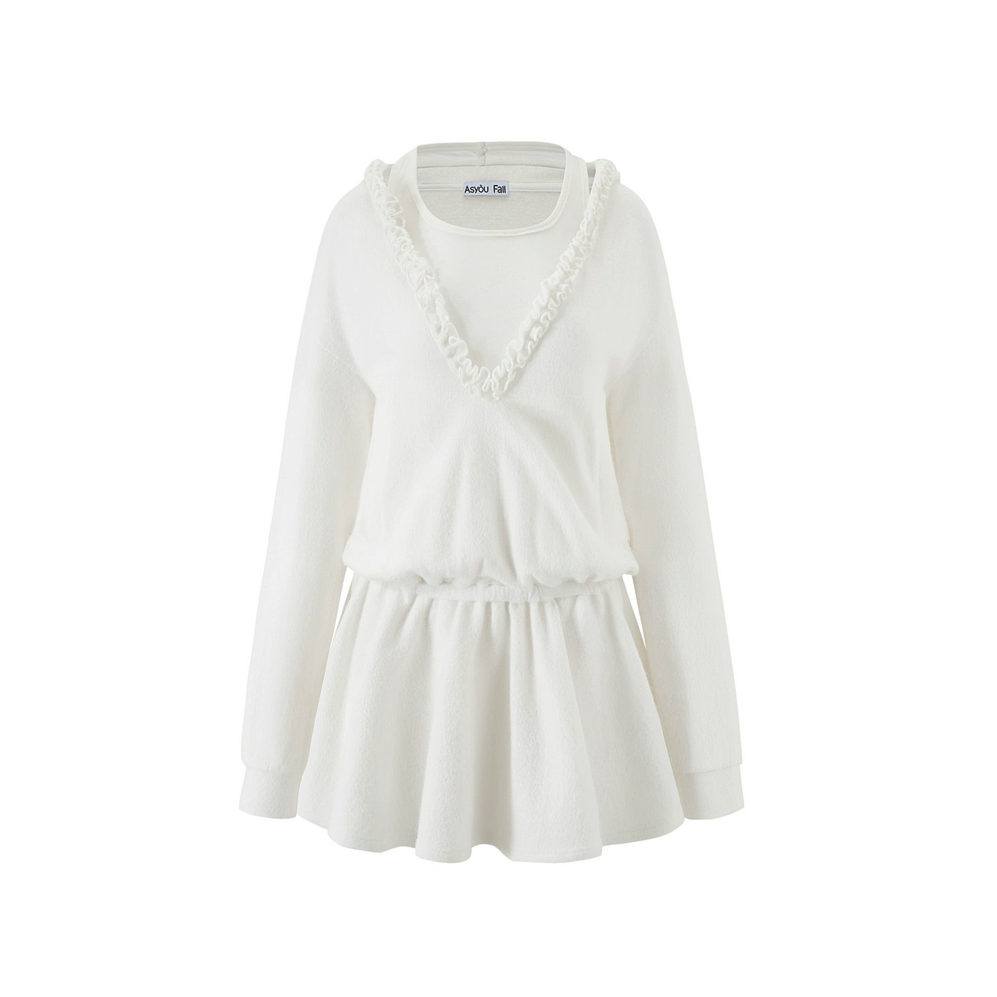 V-Neck Long Sleeve Ruffled Dress