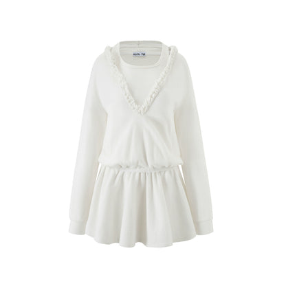 V-Neck Long Sleeve Ruffled Dress