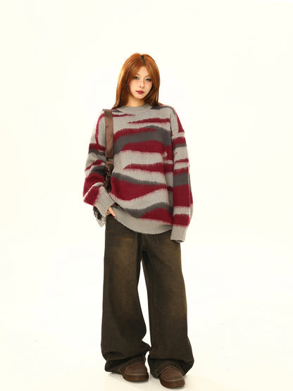 American retro striped lazy style sweater