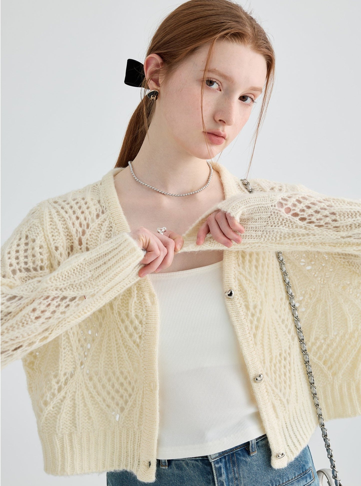 Hollow Jacquard Short Cardigan