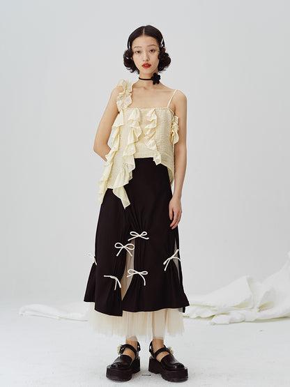 Contrasting bow tulle midi skirt