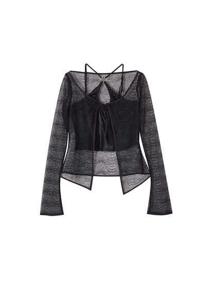 Lace Metallic Cardigan Set