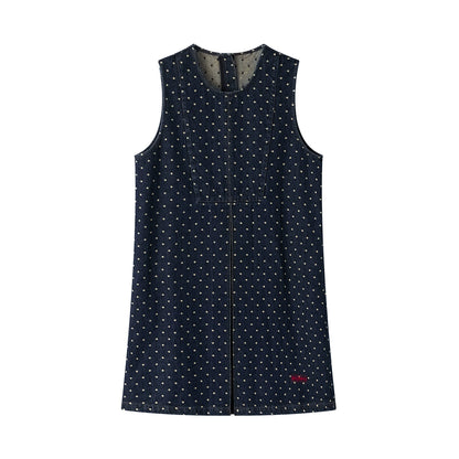 폴카 도트 민소매 데님 드레스 