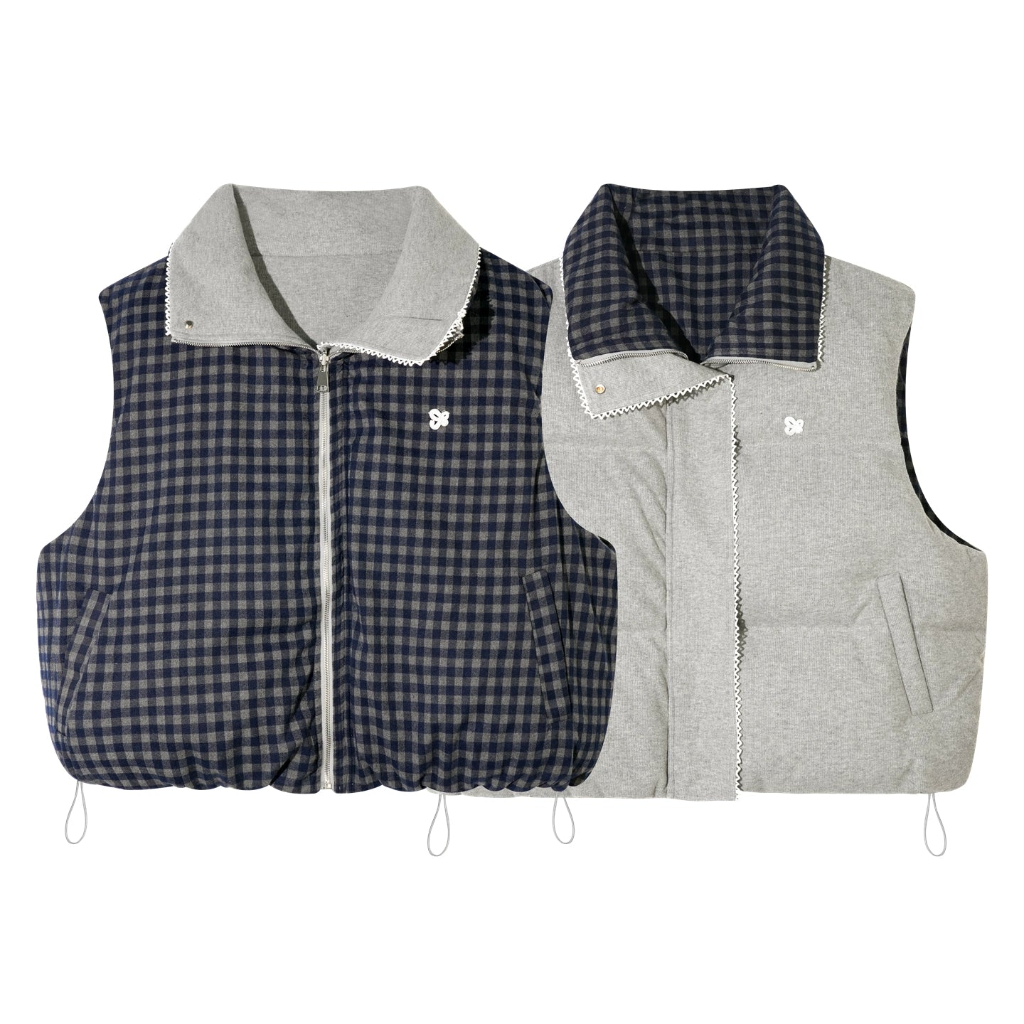 Reversible Plaid Lace Vest Jacket