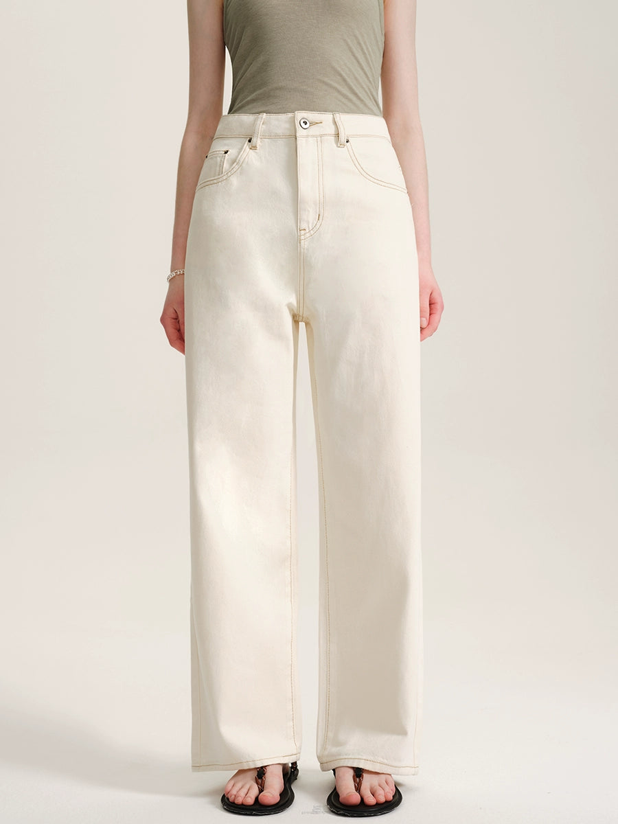 White High-Waisted Straight Pants