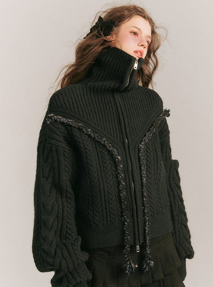 Knitted Lapel Zipper Cardigan Coat