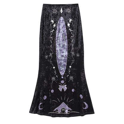Hand-Painted Velvet Fishtail Skirt