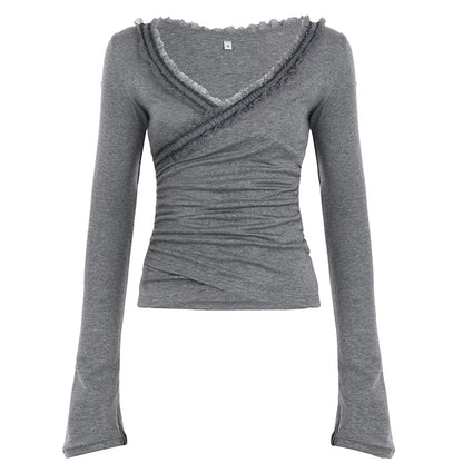 Rayon Lace Flared-Sleeve Top