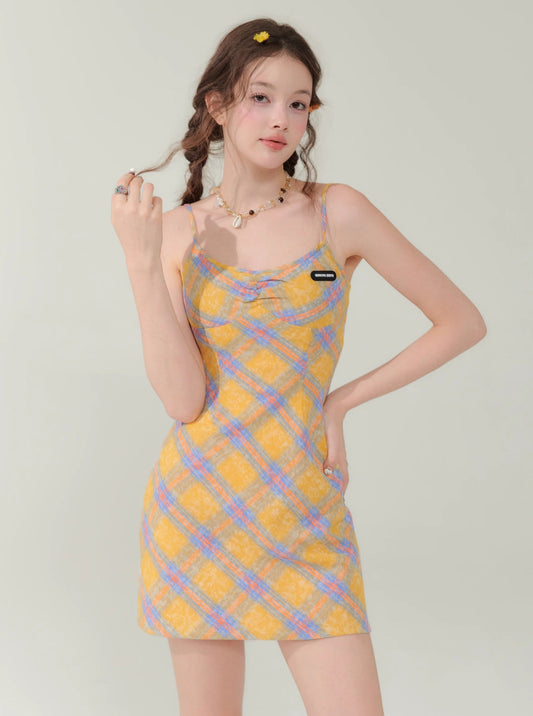 Slim Fit Yellow Plaid Dress