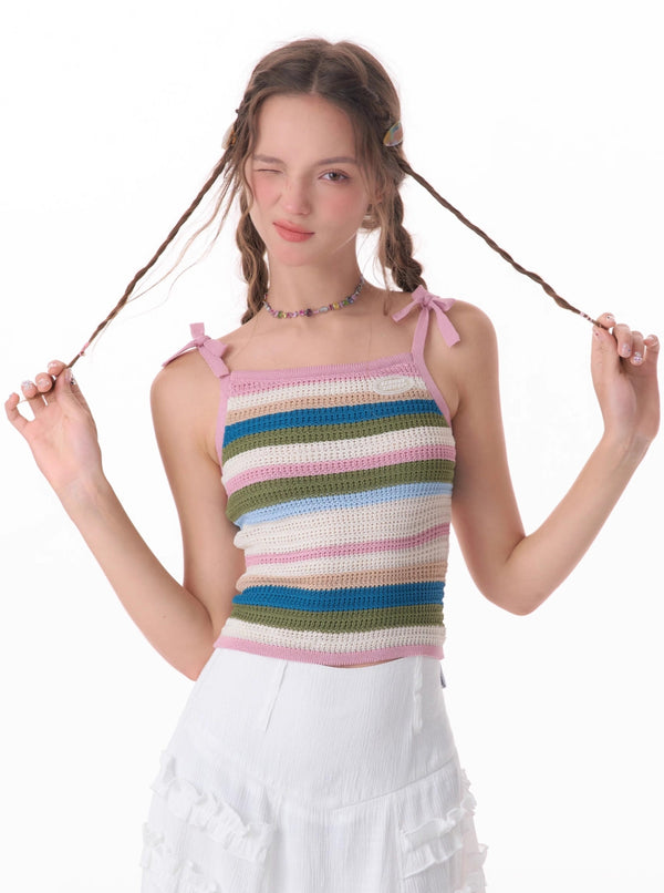 Colorful Striped Knitted Vest Top