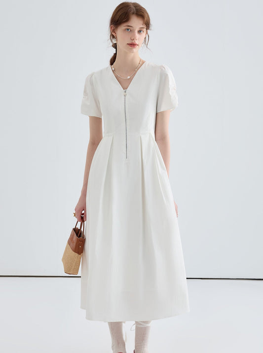 VEGA CHANG Temperament Kleid Frauen Sommer 2024 neue lässige einfache Taille schlankes weißes langes Kleid