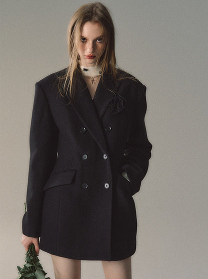 Rose collar woolen coat