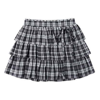 Anti-Light Plaid Fungus Bow Skirt