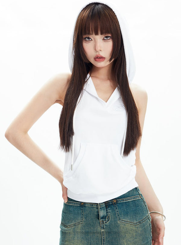 American Open Back Casual Hooded Sleeveless Tank Top